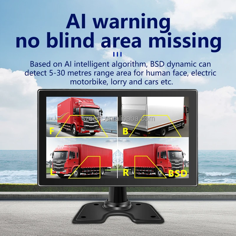 10.1 Inch AHD Split Screen Car DVR Recorder 4-Channels Front Rear View Backup Camera for Truck Pedestrian Reverse Aid