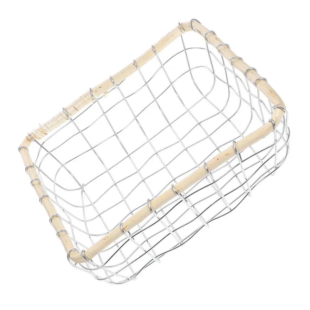 

Sized Iron Storage Basket Hollow Woven Design for Fruits Bread Snacks Kitchen Living Room Bedroom Metal Wire Organizing Basket