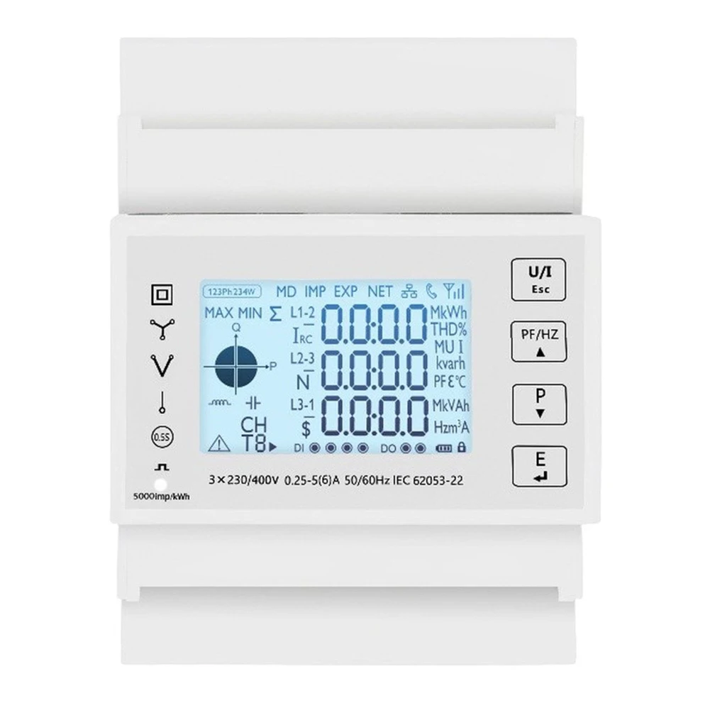 TAC4300 Three-Phase Rail-Mount Electricity Meter RS485, Touchscreen Power Analyzer With Data Logging For Industry