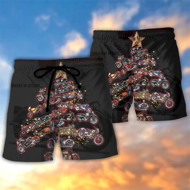 

Motorcycle Christmas Trees 3D Print Shorts Summer Casual Unisex Party Beach Swimwear Pants Funny Mens Luxury Designer Clothing