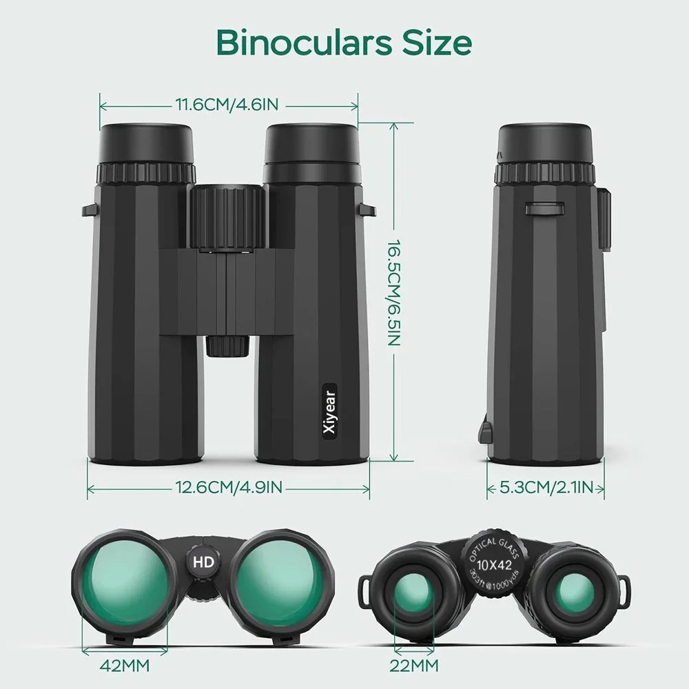 Wodoodporna lornetka 10x42 HD dla dorosłych o dużej mocy 22 mm duże okulary teleskop łatwy do ustawiania ostrości stabilizowany obraz teleskop