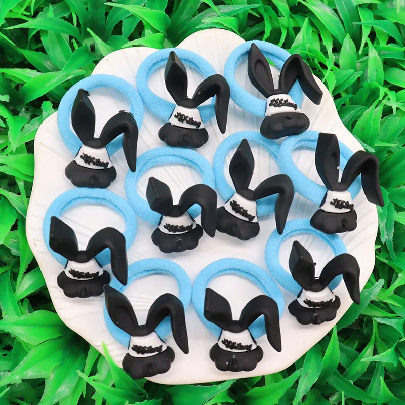 10Pcs/set Black Bowknot Rabbit Hair Accessories Rubber Bands Scrunchies Elastic Hair Bands Girls Headband Decorations Kids Ties view 2