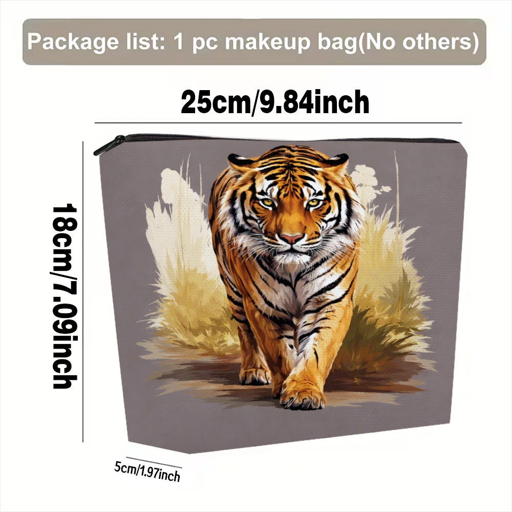 Tiger Walking Through Grass Makeup Bags for Girls Cosmetic Pouch Toiletry Bag Pencil Case Travel Storage