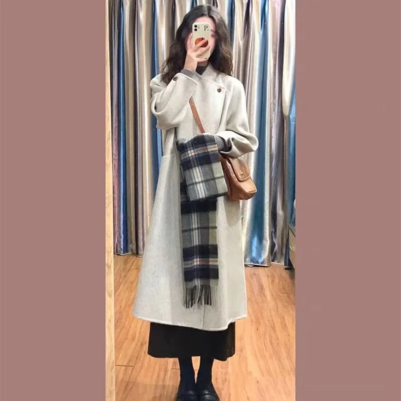 

Wool Coat Women Long Jacket Woolen Overcoat Single Breasted Pockets Female Vintage Outerwear Autumn Winter Office Lady 2025