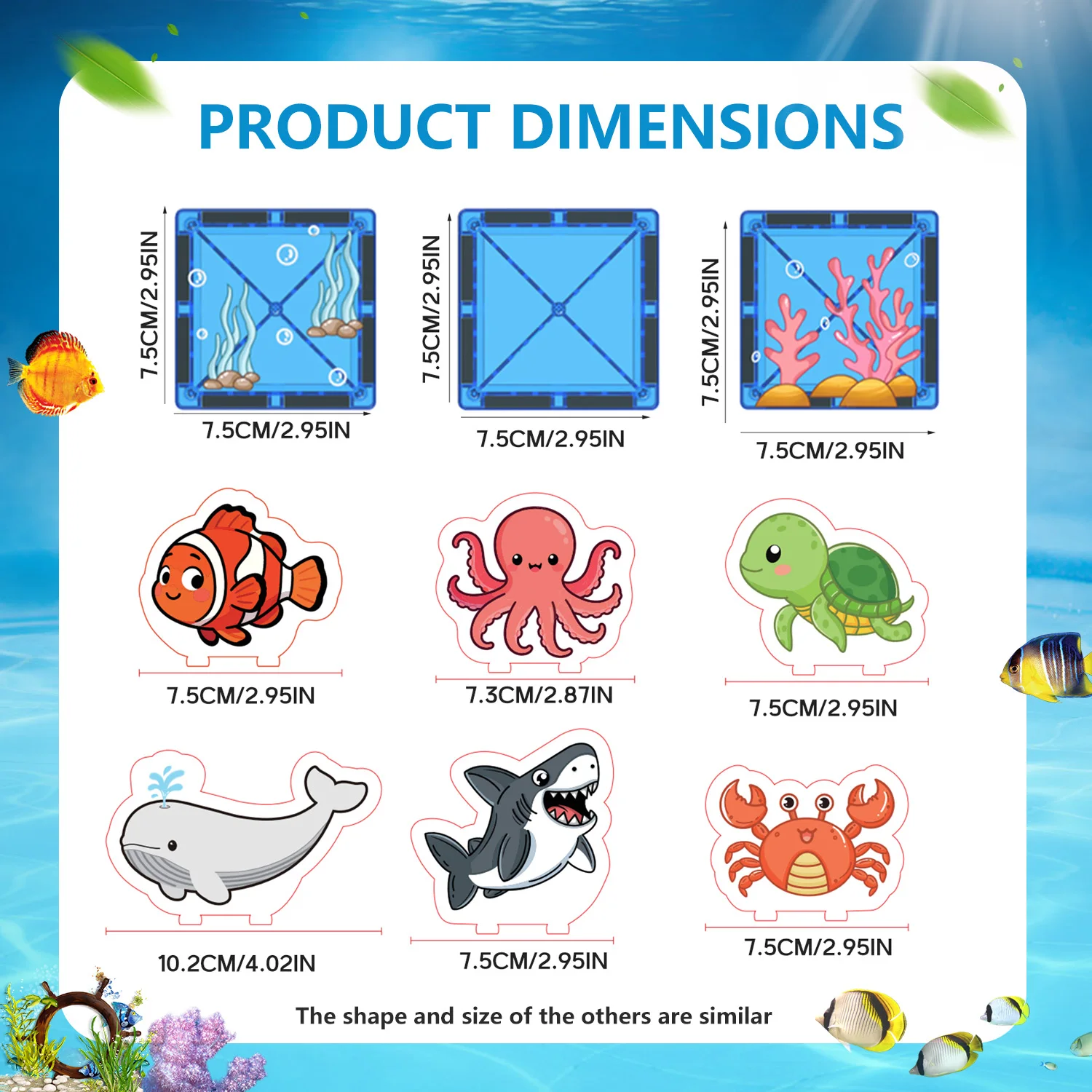 Magnetic building blocks for children, ocean animal scene, colorful geometric shapes, suitable for learning - Christmas gift