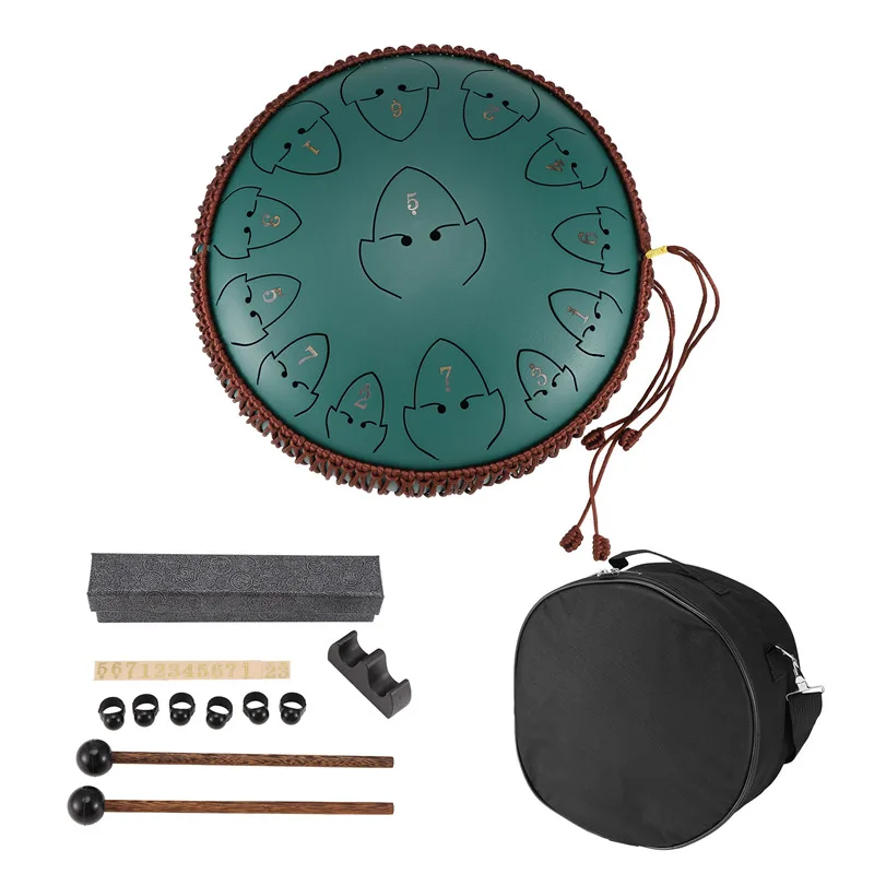 

Rain Drum For Outside Steel Tongue Drum, 13 Notes 12 Inches Chakra Tank Drum Steel Percussion Padded Mallets