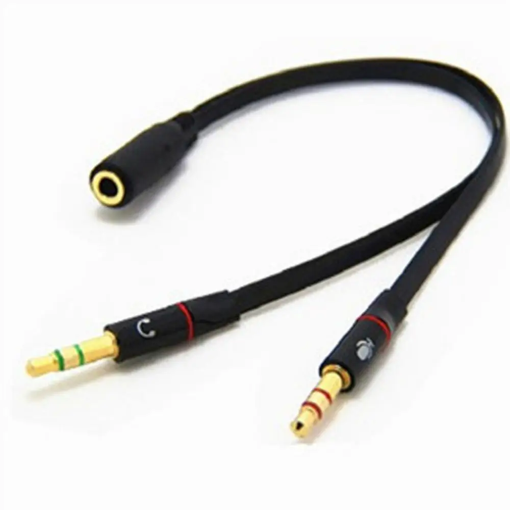 3.5mm Stereo Female to 2 Male Headset Mic Y Splitter Adapter Audio Cable for PC