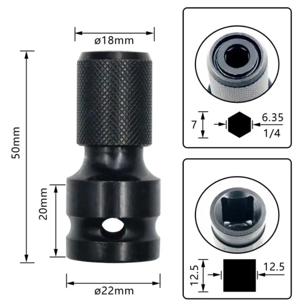Impact Wrench Hex Adapter 1/2 To 1/4 Inch Socket Converter Extension Bit Holder for Electric Drill and Driver Tools for Work