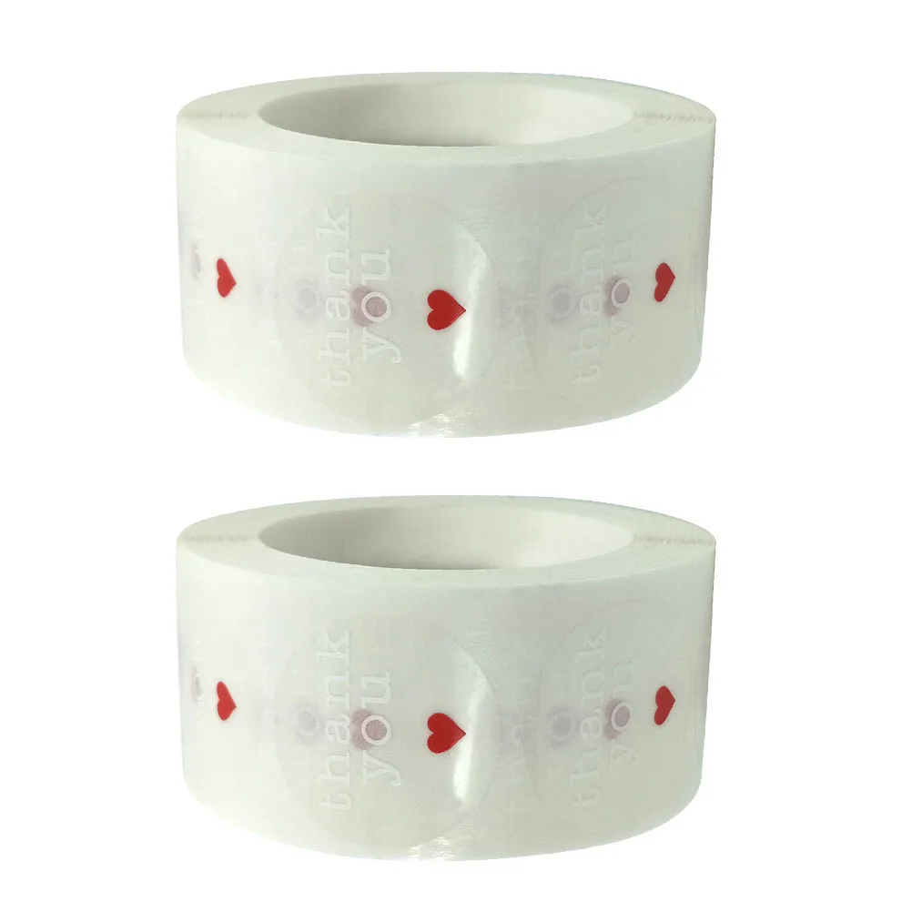 500Pcs Transparent Label Stickers Featuring Thank You and Red Heart Design for Packaging Sealing Greeting Cards Gifts Decorative