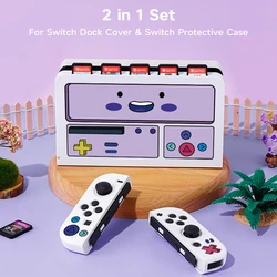2 Pcs Purple Nerdy Gamer Theme Pattern Protective Case with Base Cover Set for Switch OLED/Switch NS, Can Store 5 Game Cards