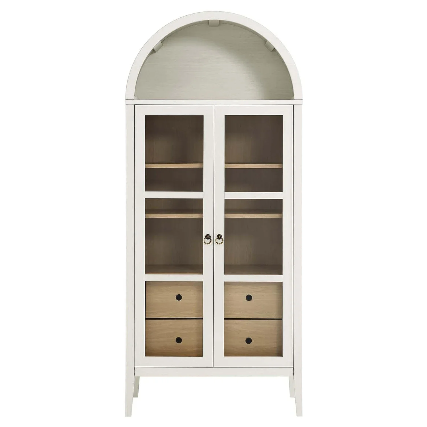 

White Oak High Arch Storage Cabinet with Glass Doors Two Drawers Display Cabinet for Home BarHOT SALES