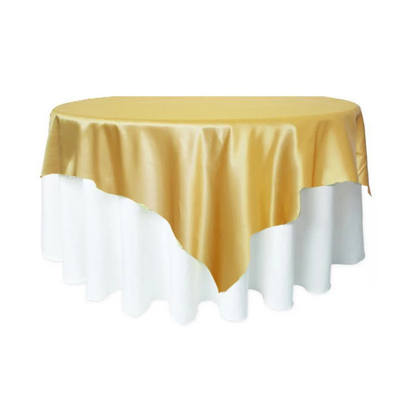 Square Satin Overlay Tablecloth Wedding Washable Polyester Fabric Square Table Cloth 90x90“ for Party Dining Banquet Decoration