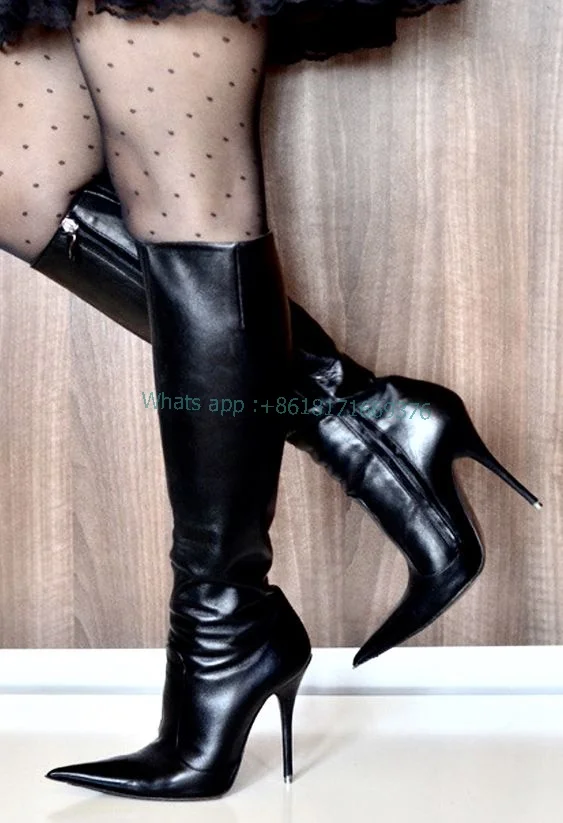 Sexy Patent Leather Super Pointed Toe Boots Women Knee High Fashion Party Boots 2023 Zip Lady Dress Stiletto High Heel Shoes