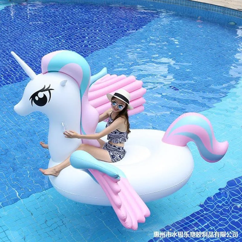 

PVC Inflatable Pink Blue Winged Unicorn Floating Platoon, Accompanied by Floating in the Cool Summer