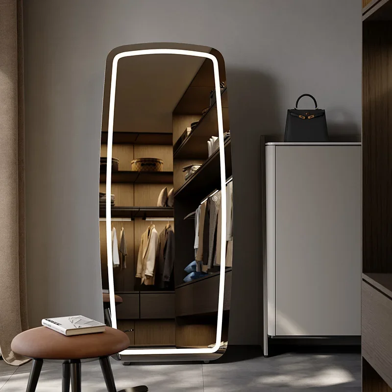 Full-body floor mirror, three-dimensional cloakroom fitting mirror, rounded corner light luxury full-body mirror