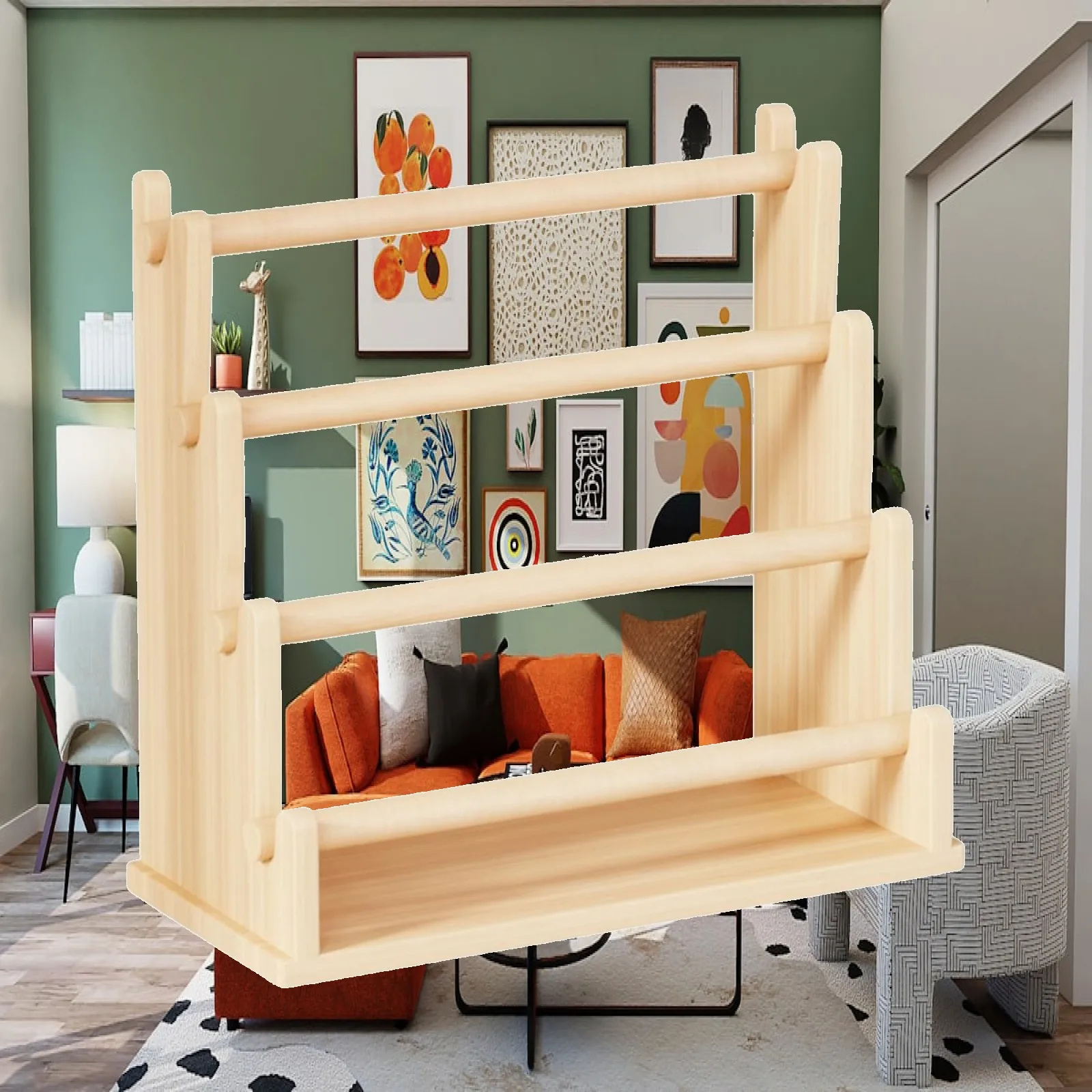 Freestanding Wood Jewelry Rack Display Stand with Hanging Rods and Catch Tray for Necklaces Bracelets Bangles Watch Storage