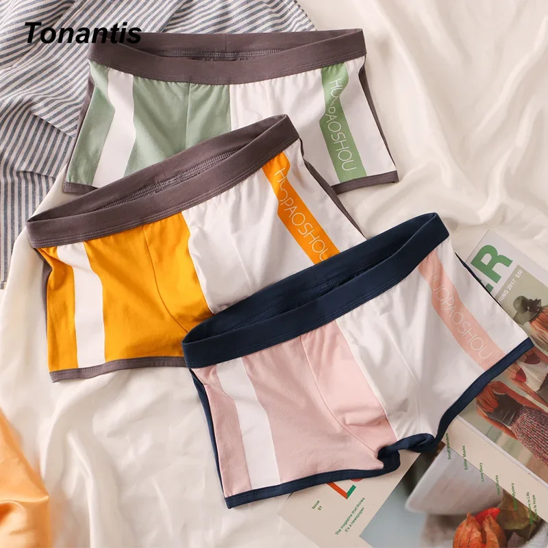 3Pcs/Set Cotton Boxers Man Stripe Color Matching Men\'s Panties Personality Trend Breathable Men Underwear Youth Men Underpants