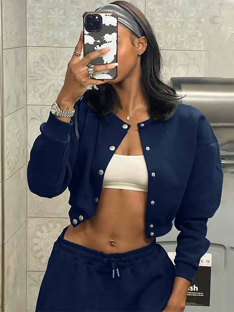 

BKQU осенняя укороченная куртка-бомбер для женщин, повседневный однобортный кардиган с длинными рукавами, топы, женская повседневная уличная верхняя одежда 2025