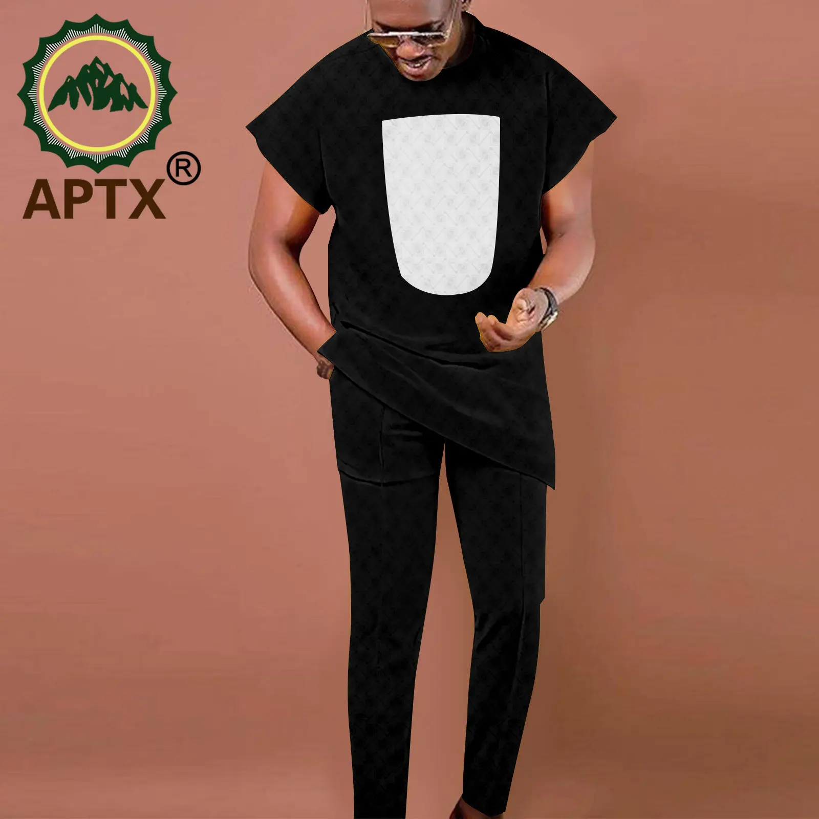 

APTX African Dashiki Jacquard Print Men's 2 Pieces Suit SleevelessTop+Full Pants Casual Set TA2216132