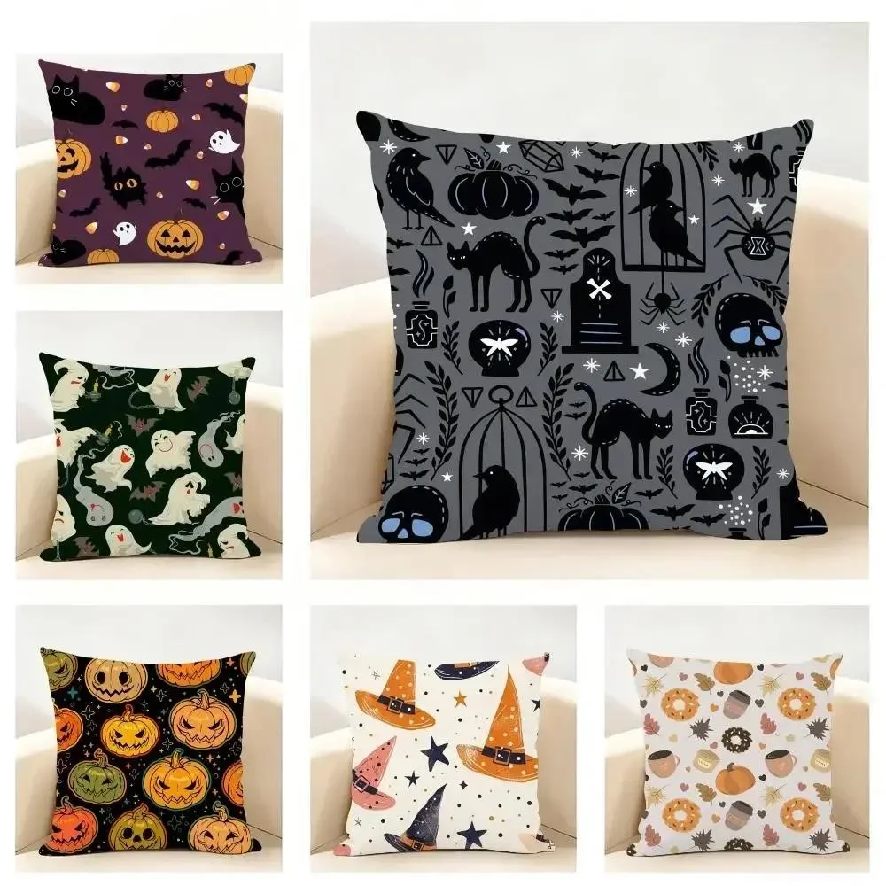 1Pc Personalized Halloween Scary Theme Throw Pillow, Double-Sided Design, Soft Plush Cushion with Insert, Perfect Gift