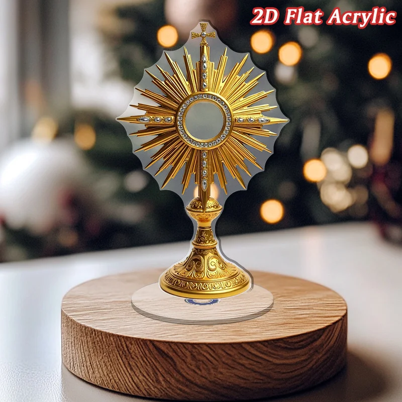 2D Flat, Rotatable Holy Eucharist Light Ornament - Suitable for Home & Church Decor, / Acrylic Eucharistic Display with Rotating