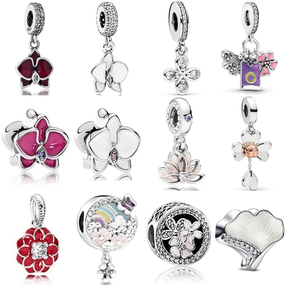 Dijes originales de plata 925 brillante con forma de arcoíris y flor, abalorio apto para pulsera DIY, brazalete, baratija para joyería de mujer, gran oferta