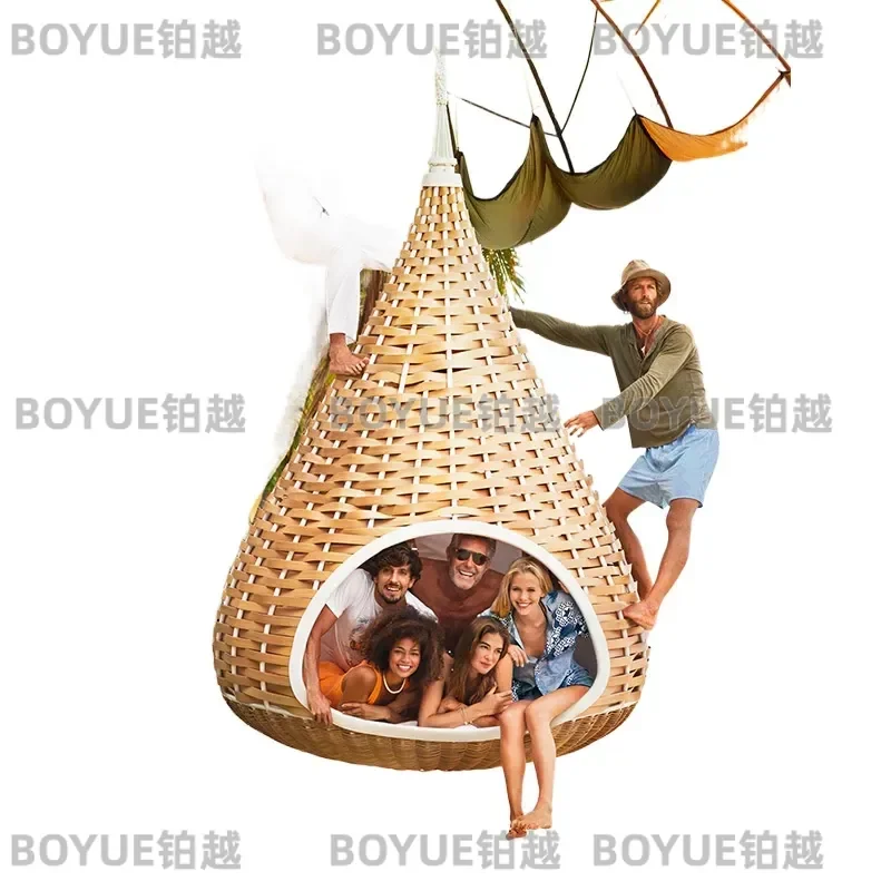 Outdoor Rattan Hanging Chair Swing Wicker Hammock Seat for Patio Garden Courtyard Seaside Relaxation Romantic Leisure Basket