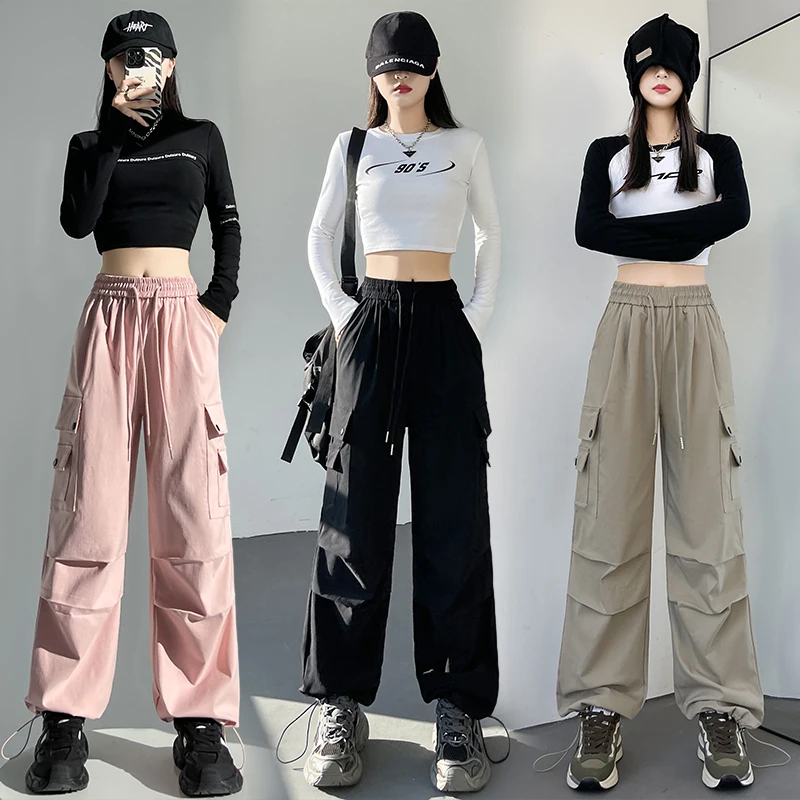

2024 New Women's Loose Cuffed Work Pants, Autumn Style, American Casual Wide-Leg, For Petite, Sporty