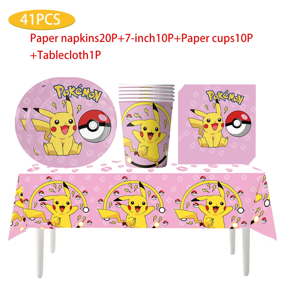 Pokémon Birthday Party Supplies, Pikachu Party Decorations, Balloons, Tableware, Baby Shower Toy, Children's Birthday Gifts Set