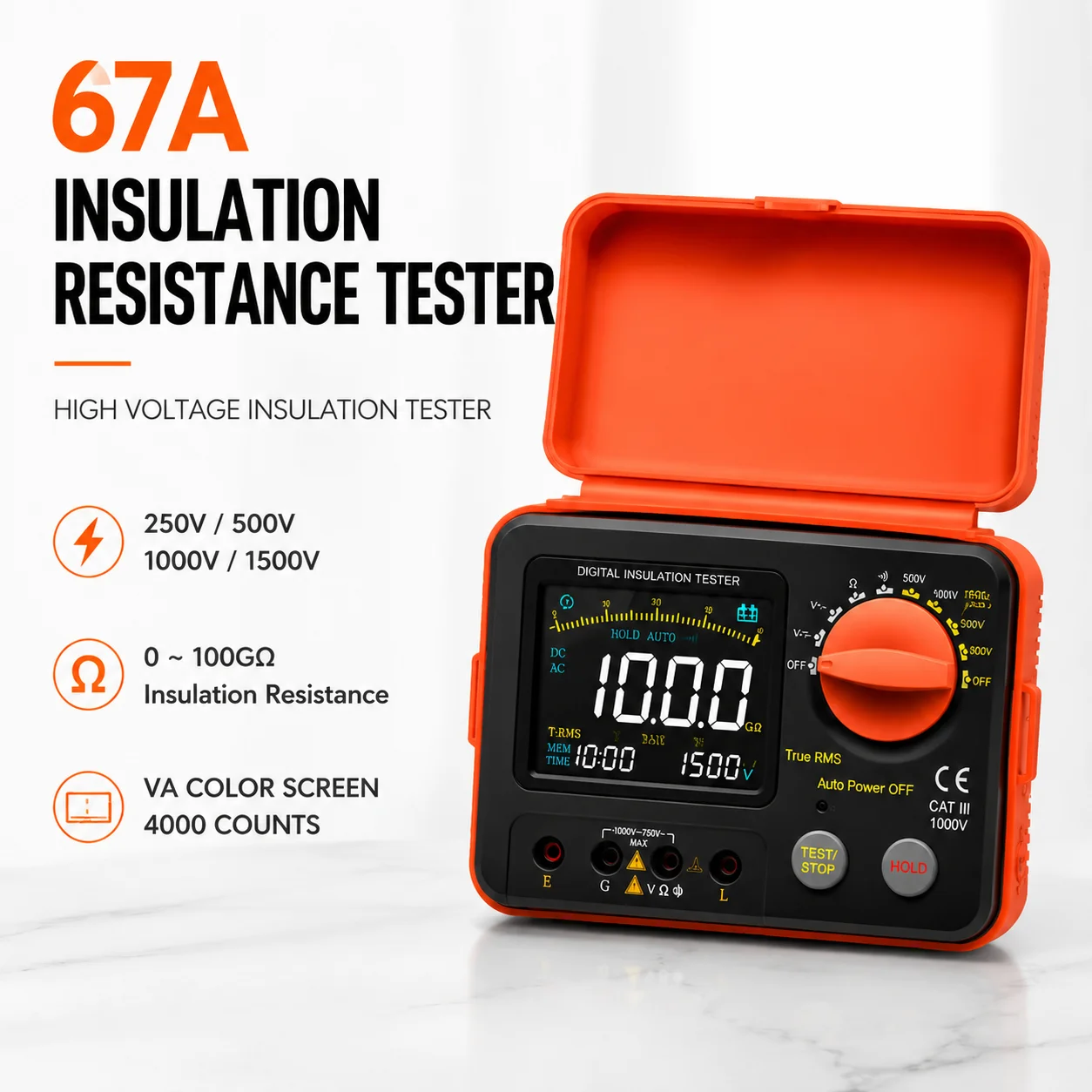 Professional Digital Insulation Resistance Tester 250V-1500V Megohmmeter High Voltage Electrical Tester 30GΩ for Cable Motor