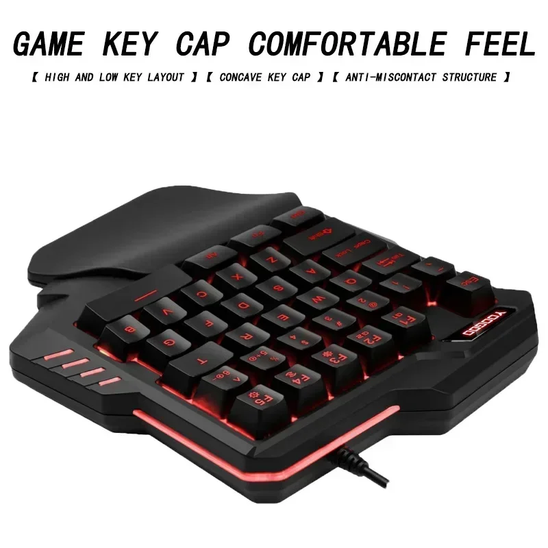 Ergonomic Eating Chicken Artifact Comfortable Manipulator Feel RGB Free Color One-handed Wired Keyboard Mouse Set Plug And Play