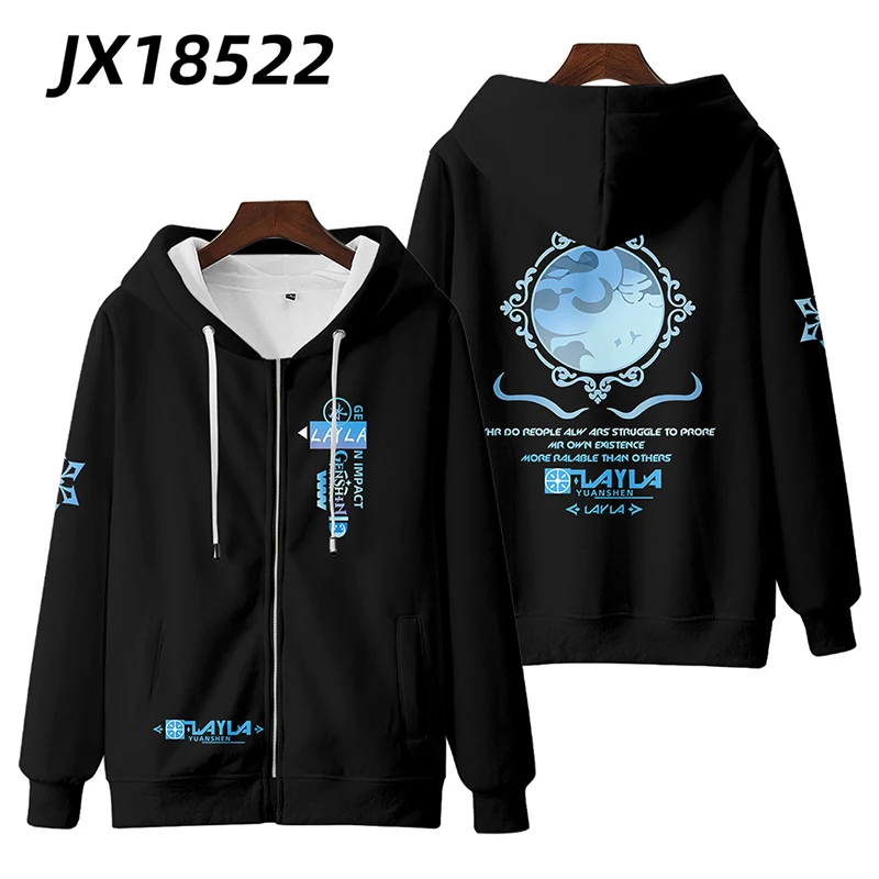 Anime Genshin Impact Layla Cosplay bluza z kapturem kobiety mężczyźni bluza z grafiką Streetwear hip-hopowy sweter z kapturem kurtka odzież wierzchnia