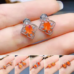 FS Fashion Real S925 Sterling Silver Inlay Natural Fire Opal Earrings With Certificate Fine Weddings Jewelry for Women MeiBaPJ