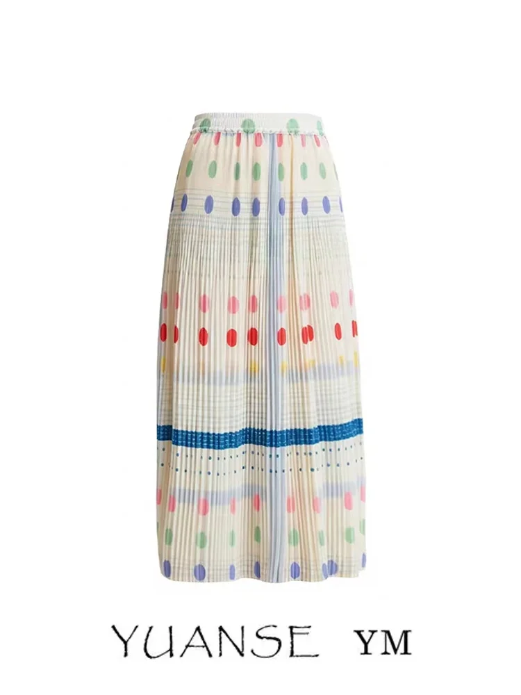 

YUANSE College Style Polka Dot Stripe Print Half Skirt Women Summer Super Beautiful Youthful Slim A-Line Skirt