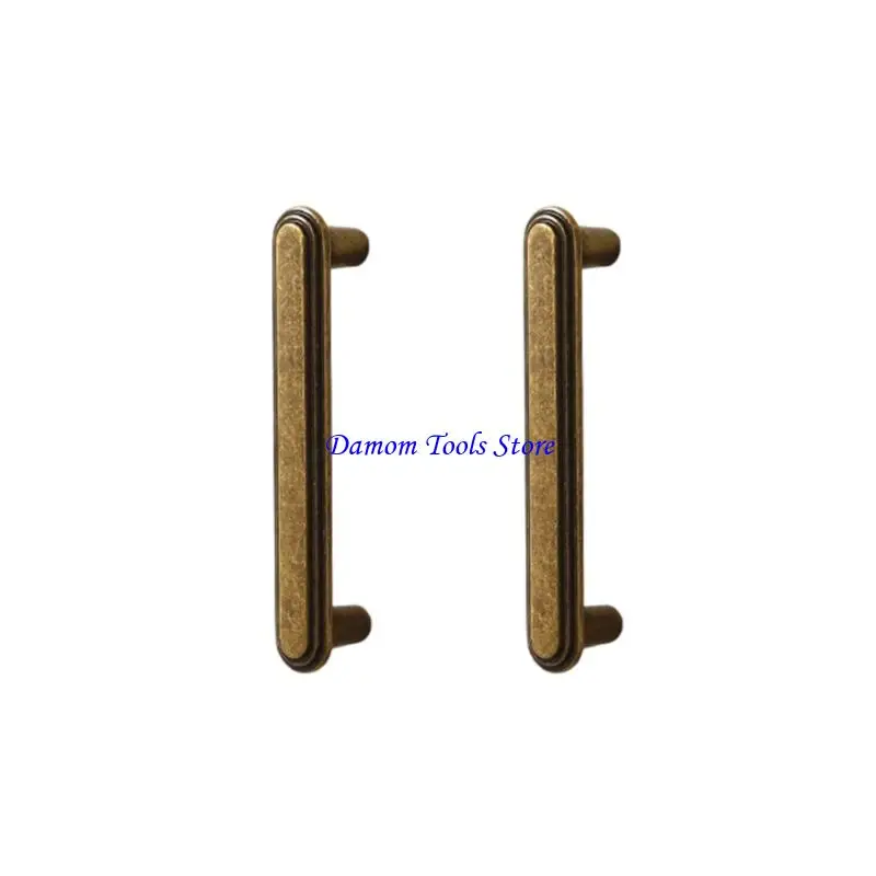 57BE Two Heavy Duty Cupboard Pulls Retro Metal Ergonomic Rounded Edges Handles set