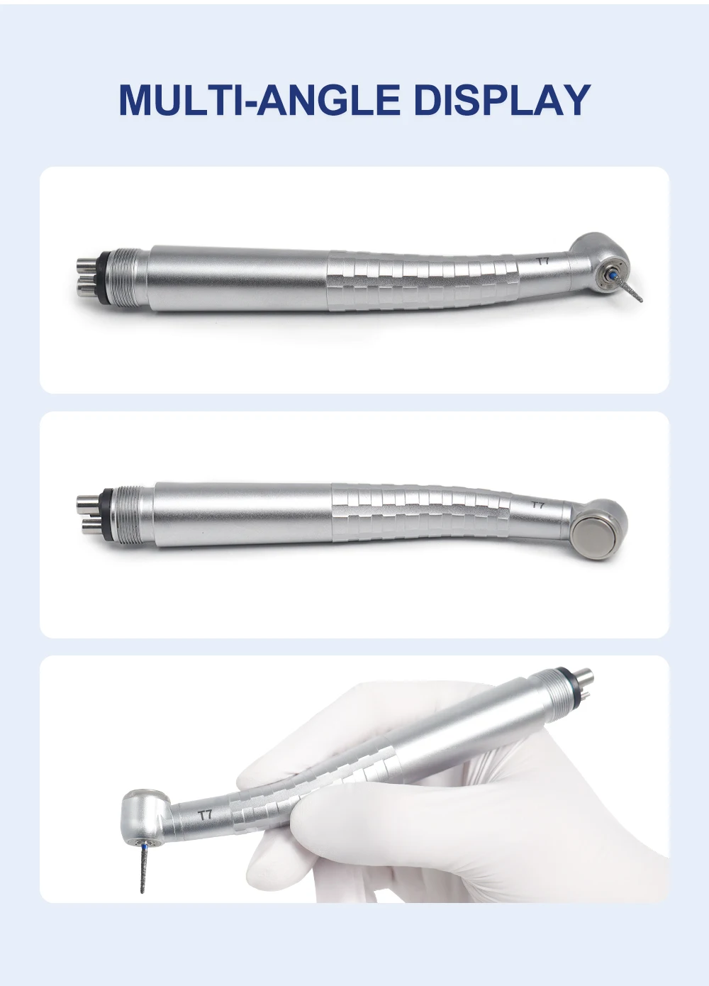 Dental High Speed Handpiece T7 Zero Retraction 4 Water Spray Push Button 2/4 Holes Air Turbine Handpiece for Dental Clinic