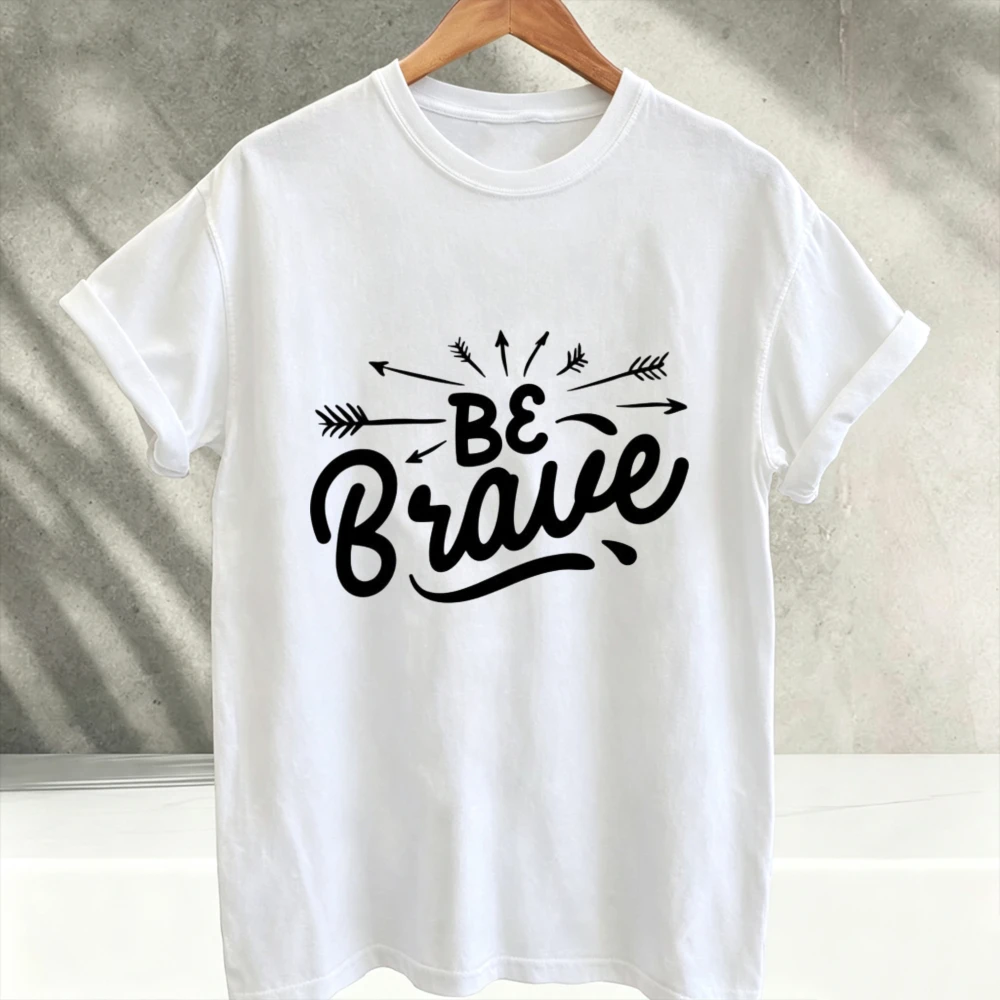 Be Brave Inspirational Arrow Letter Graphic T‑Shirt Men Positive Motivational Quote Print Tee Casual Crew Neck Short Sleeve Tops