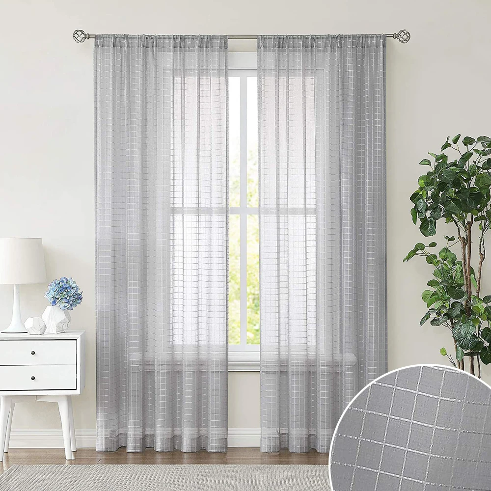Rideaux transparents à carreaux Jacquard en Tulle, pour salon, chambre à coucher, traitement de fenêtre de cuisine, draperies de décoration de maison personnalisées