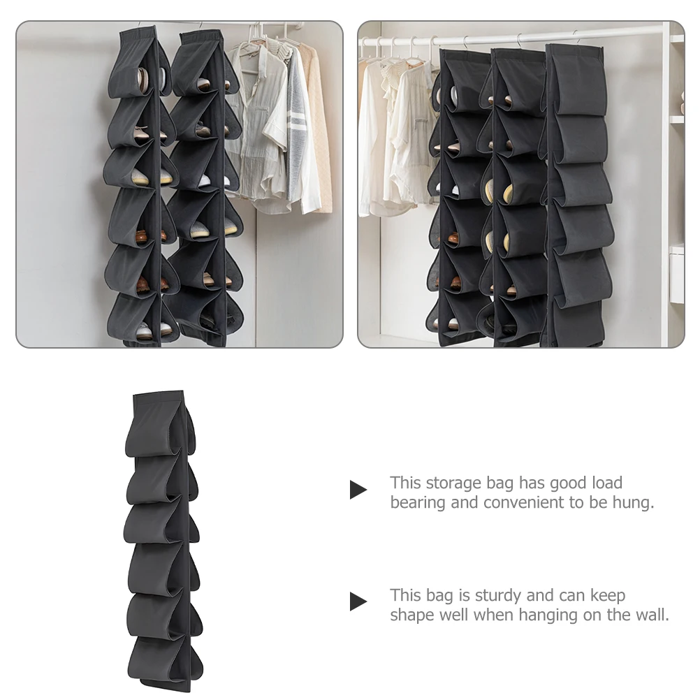 

Non-woven Fabric Closet Organizer Bag 6 Pockets Each Side for Clothes Shoes Towels Multi-functional Hanging Storage Grey