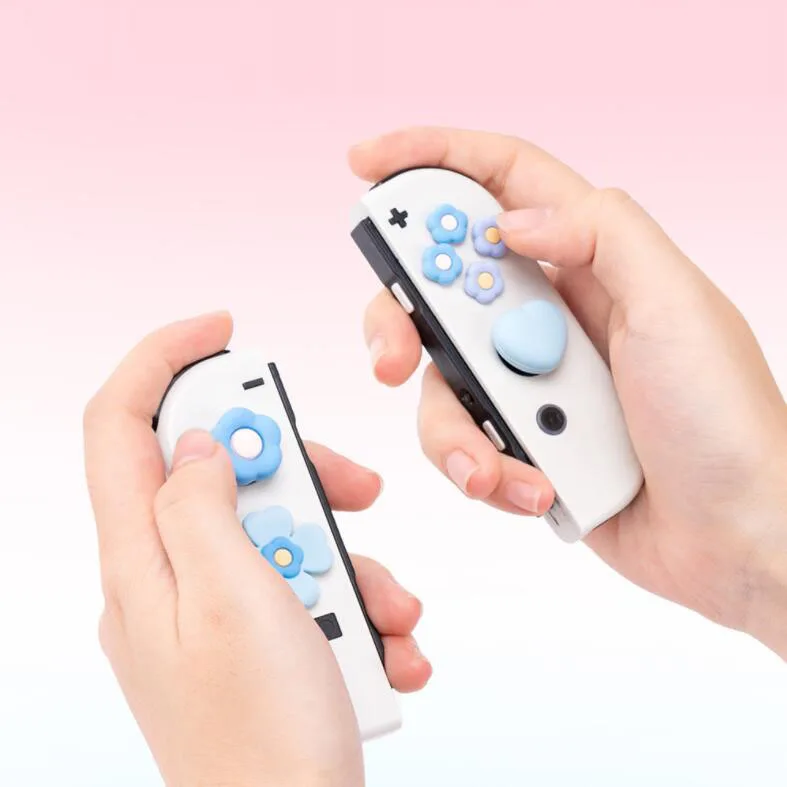 Flower Heart Silicone Soft D-pad Cross Button ABXY Key Sticker Skin Case For Switch Oled NS Joy-con Thumb Stick Grip Cap Cover