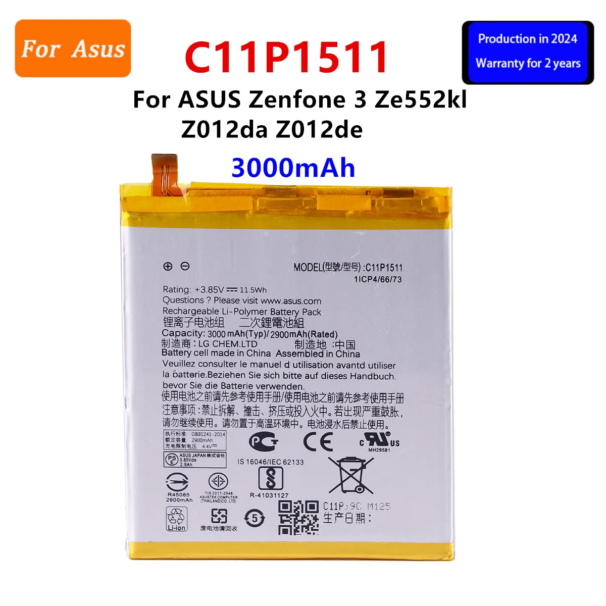 Brand New Battery C11P1511 3000mAh  For ASUS Zenfone 3 Ze552kl Z012da Z012de Replacement Battery+Tools