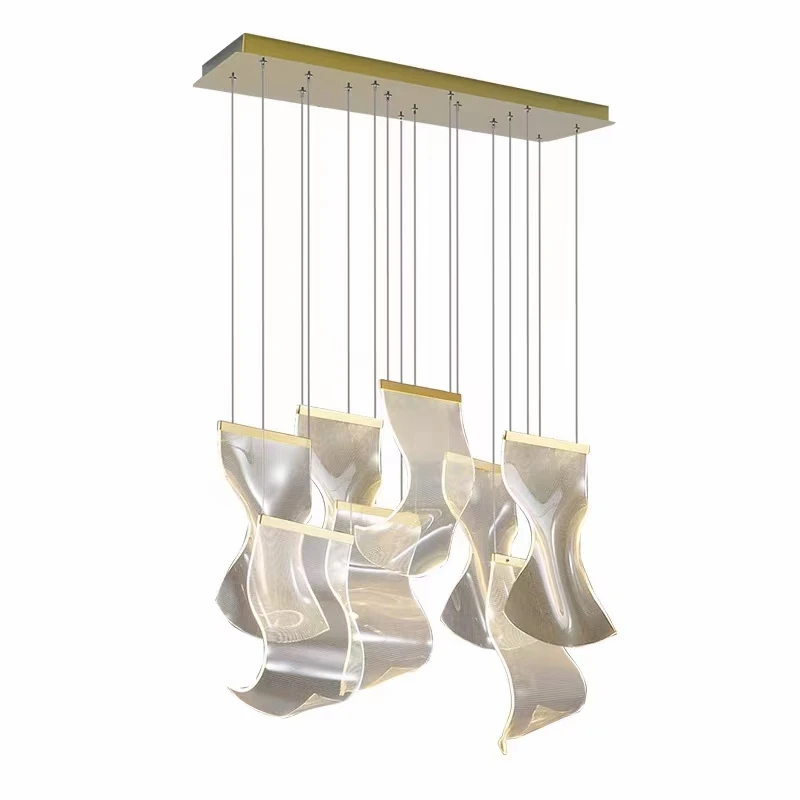 Imagem -06 - Designer Acryl Pendurado Lâmpadas Iluminação da Sala de Estar Led Chandelier Suspensão Luminária Escadas Lâmpada Pingente Ouro Preto