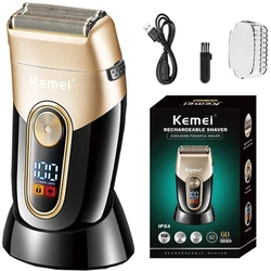 Kemei Barbeador Elétrico Recarregável para Homens, Aparador de Barba, Lavável, Stubble, USB Balds, Máquina de Barbear, Display LCD