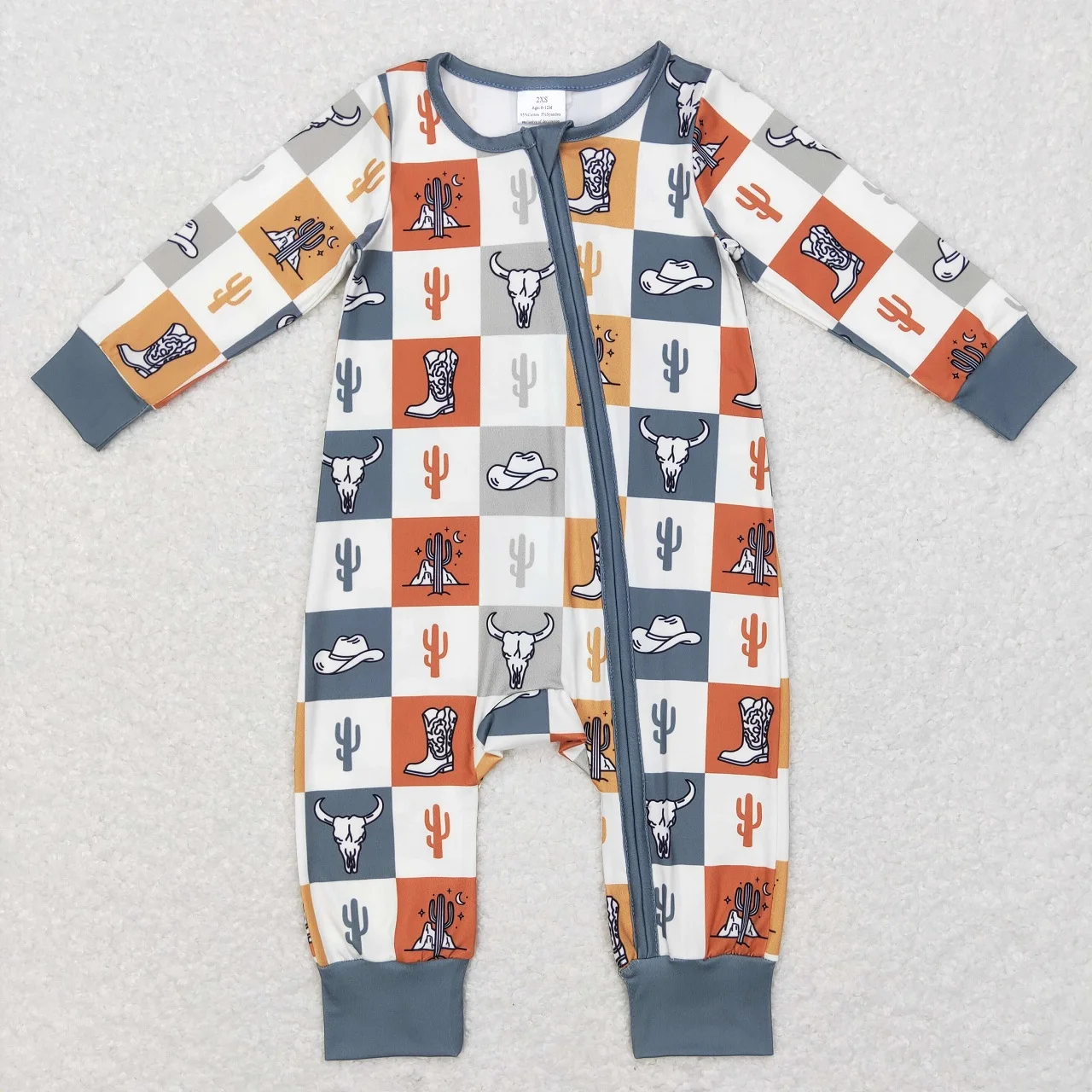 Wholesale Toddler Western Kids Plaid One-piece Newborn Coverall Bodysuit Zipper Long Sleeves Cow Cactus Jumpsuit Baby Boy Romper