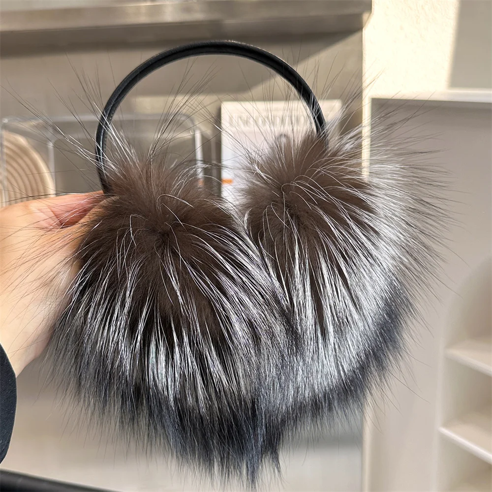 Real Fur Earmuffs Natural Fox Raccoon Fur Hang Car Cover Warm Ear Muffs Winter Real Fur Headwear Ear Muffs Solid Color Headband