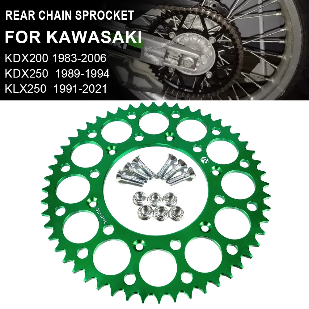 

45T 48T 50T 52T Rear Chain Sprocket For Kawasaki KLX230 KLX 230 250 300R 450R 650 KX125 KX250 KX250F KX450F KX500 KDX200 KDX250