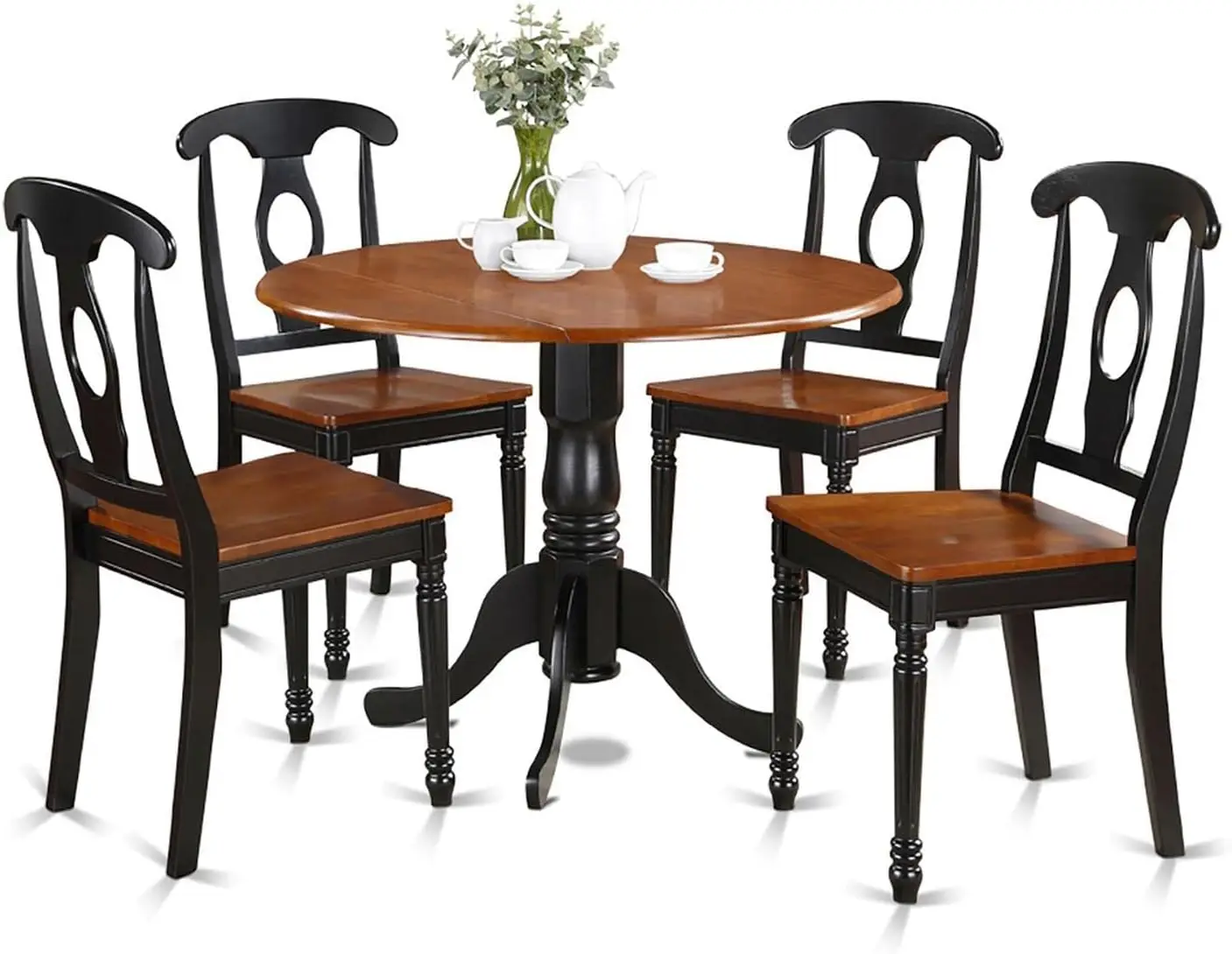 DLKE5-BCH-W 5 Piece Room Furniture Set Includes a Round Dining Table with Dropleaf and 4 Wood Seat Chairs