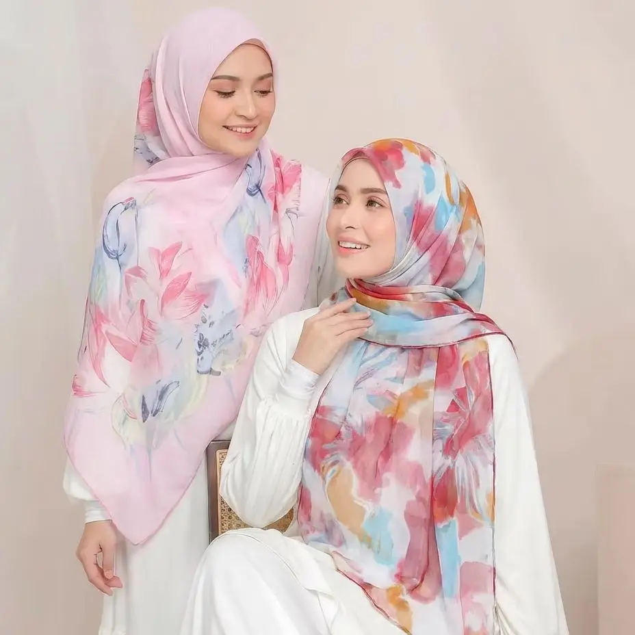 

Шарф с цветочным принтом, длинная шаль, мусульманский платок, бандана из жоржета, женский летний платок, элегантный тонкий дышащий платок 160*50 см