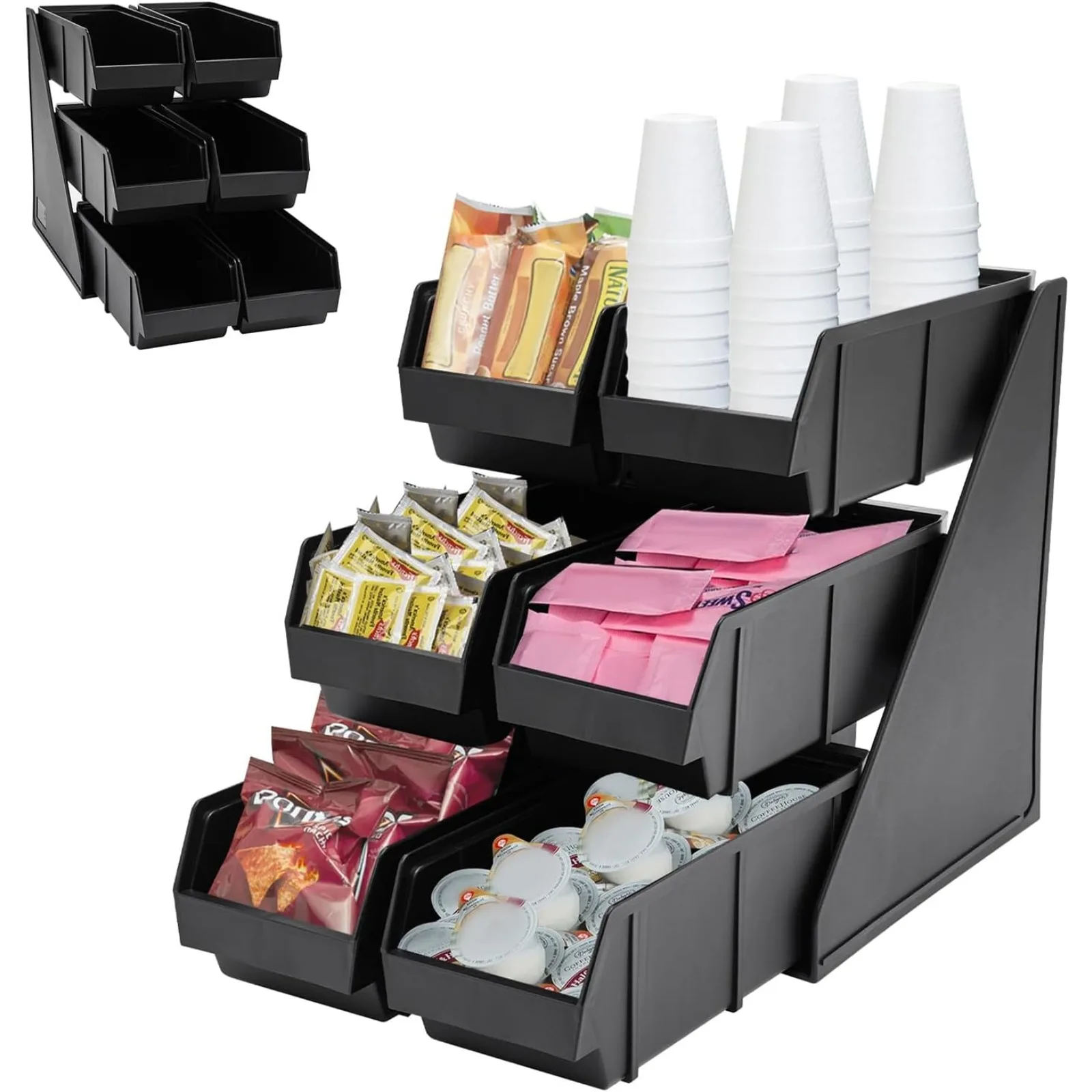 

Serve Condiment Bin, Plastic Containers Storage Bins, Condiment Organizer，3 Tiers Wall Mount Self Serve Condiment Storage Files