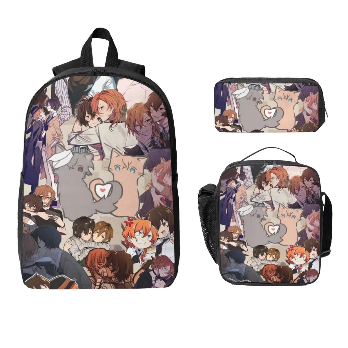

Bungou Stray Dogs Wan Anime Dazai And Chuuya Backpack Student Boys Girls BookBag School Bag 3ps Insulated Lunch Bag Pencil Case